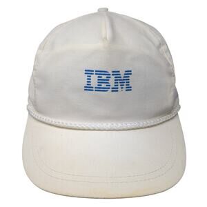 IBM Slideback 5 Panel Cap White One Size Adjustable Rope 6 Panel Vintage USA